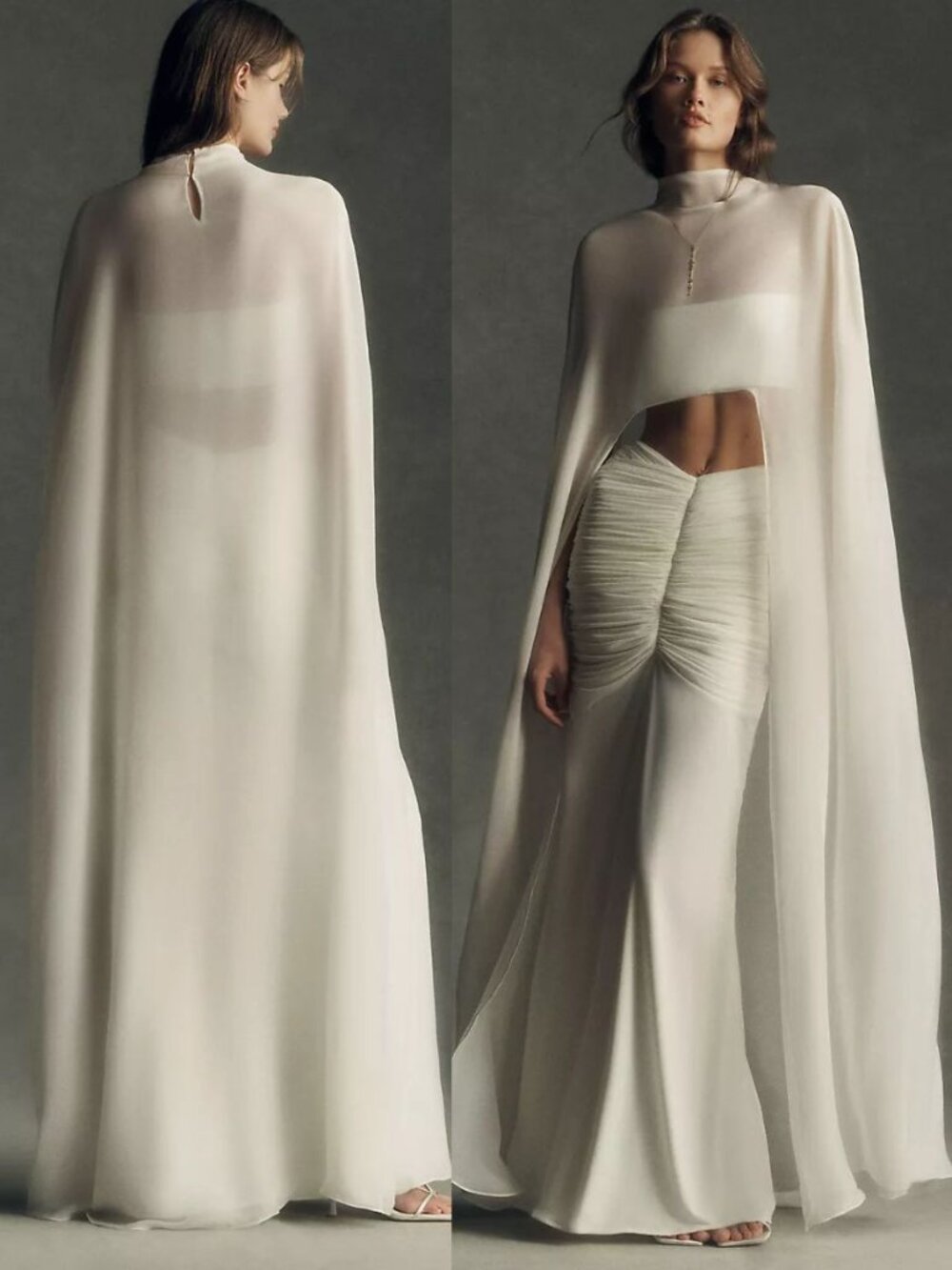 Deme by Gabriella Cape 3 Piece Set Ivory White Ruched Skirt Bandeau NWT Size M